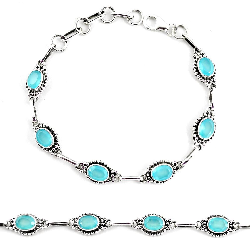 9.03cts natural aqua chalcedony 925 sterling silver tennis bracelet p65105