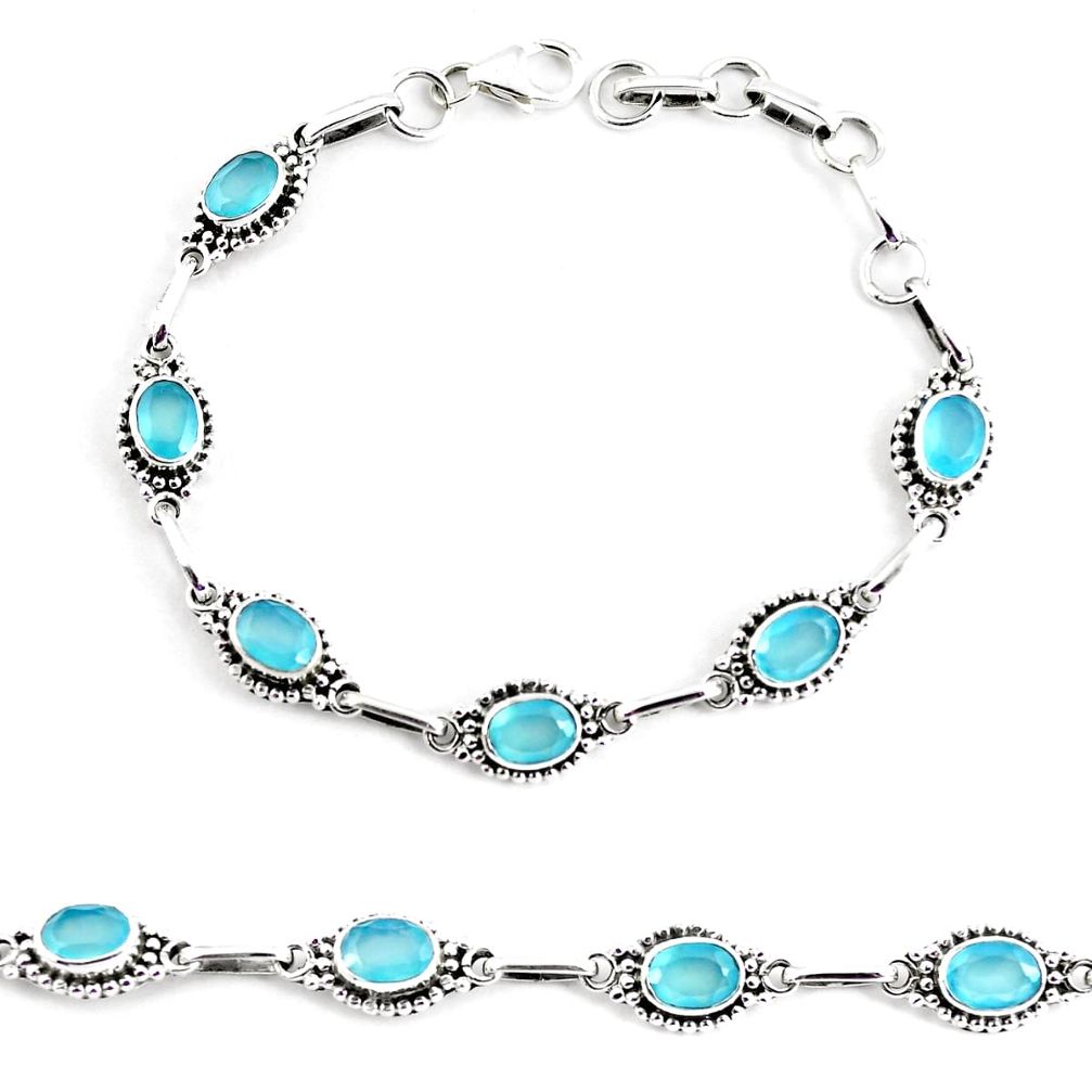 10.17cts natural aqua chalcedony 925 sterling silver tennis bracelet p65121
