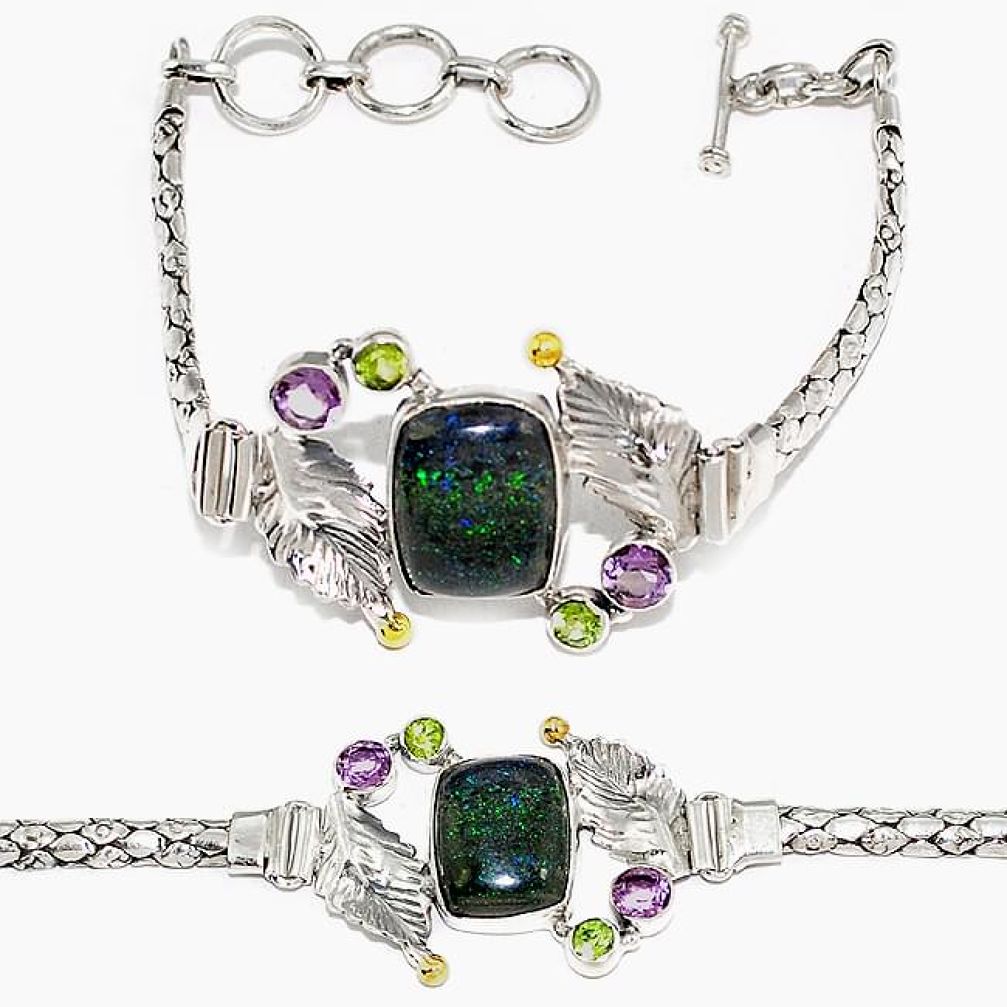 Natural black honduran matrix opal amethyst 925 sterling silver bracelet h90941