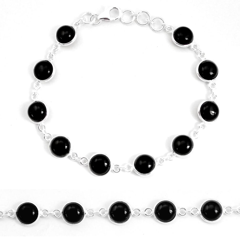 25.28cts natural black onyx 925 sterling silver tennis bracelet jewelry p34715