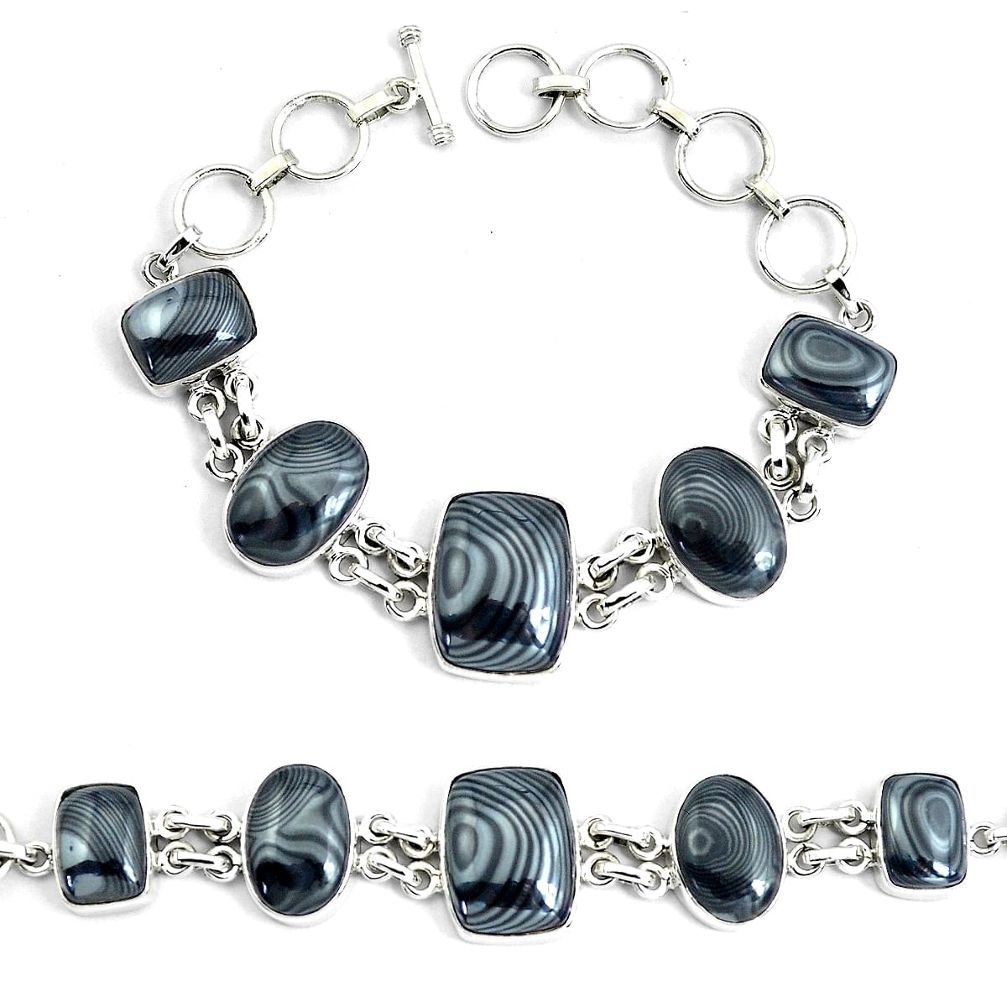 50.62cts natural black psilomelane 925 silver tennis bracelet jewelry p46001