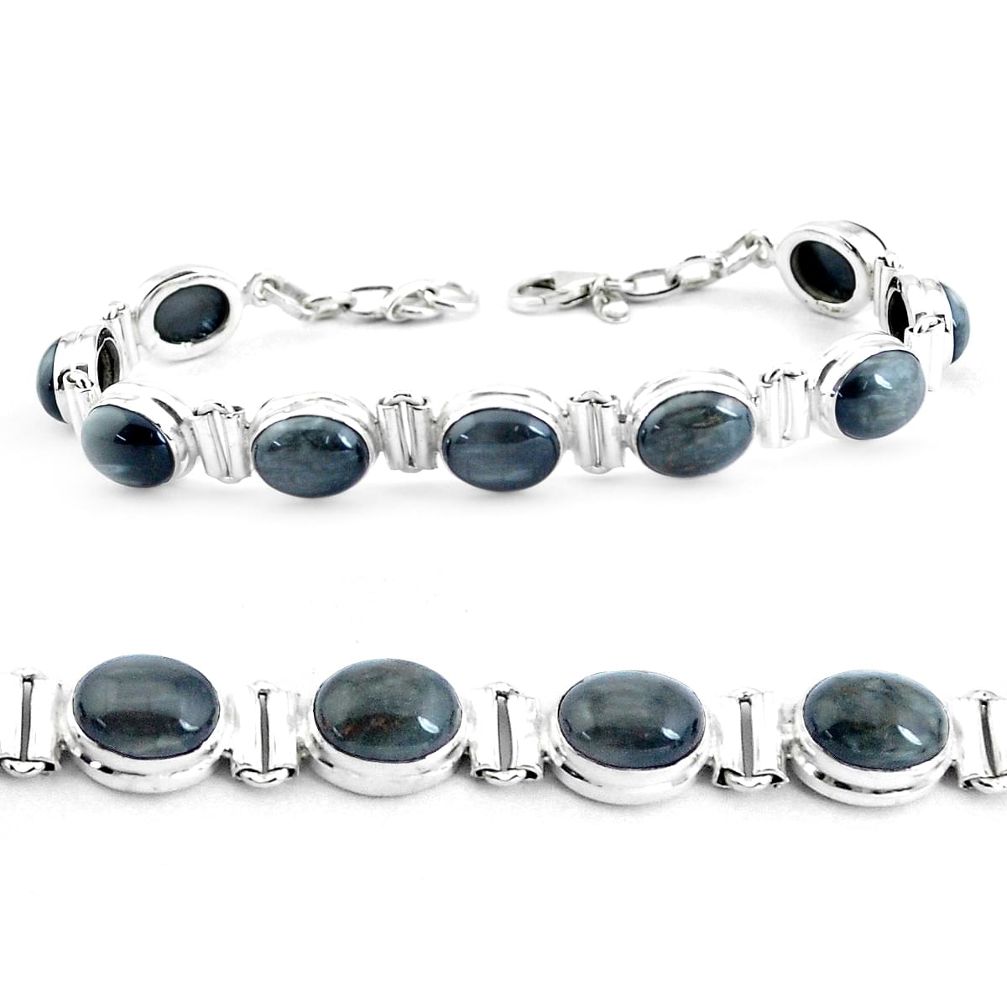 35.89cts natural black toad eye 925 sterling silver tennis bracelet p40032