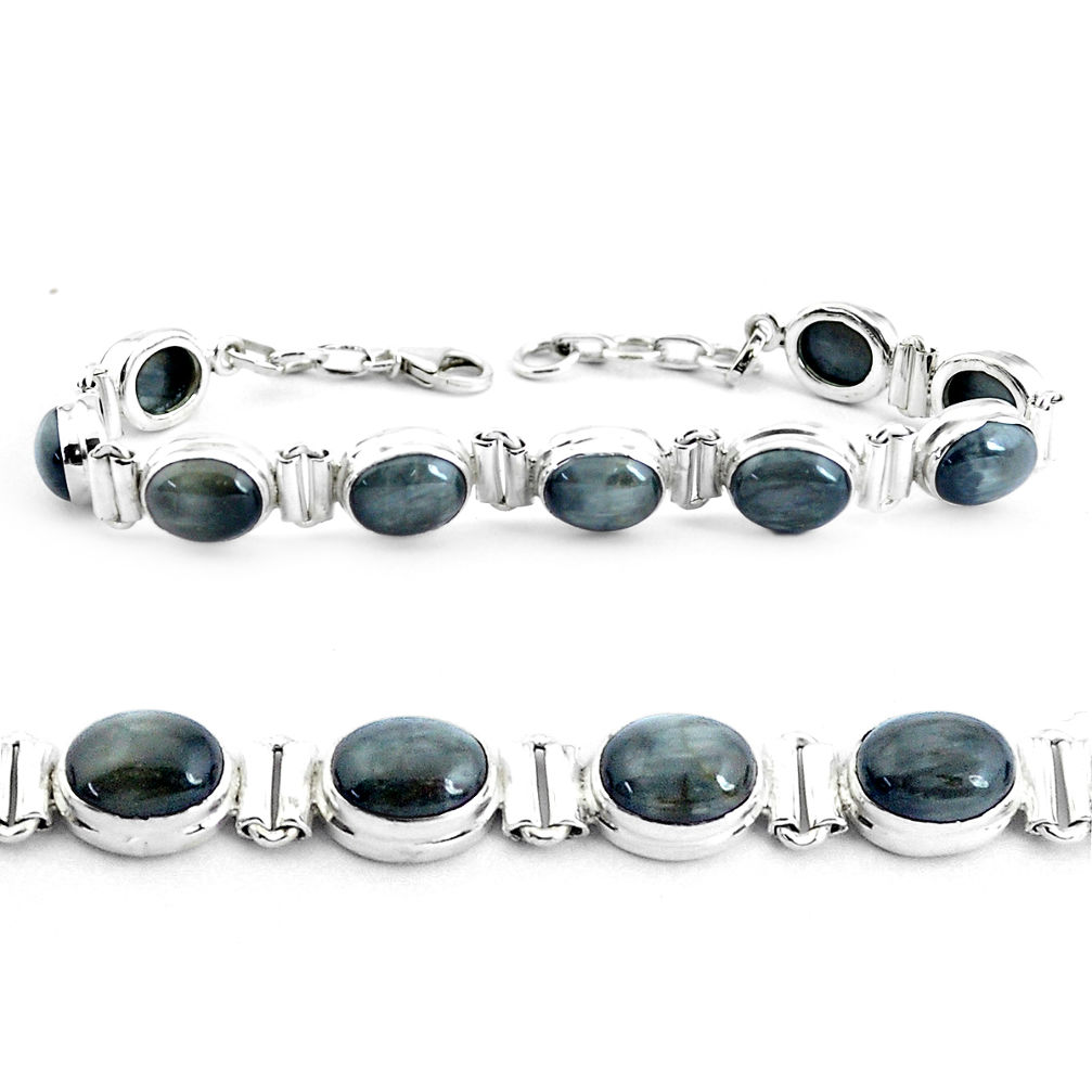 37.86cts natural black toad eye 925 sterling silver tennis bracelet p40038