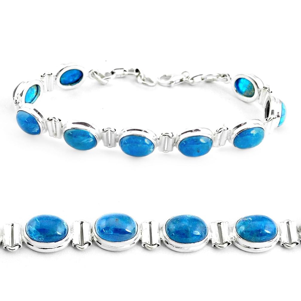 39.31cts natural blue apatite (madagascar) 925 silver tennis bracelet p40002