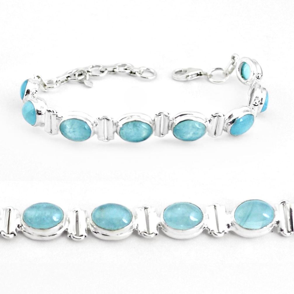 26.06cts natural blue aquamarine 925 sterling silver tennis bracelet p40003