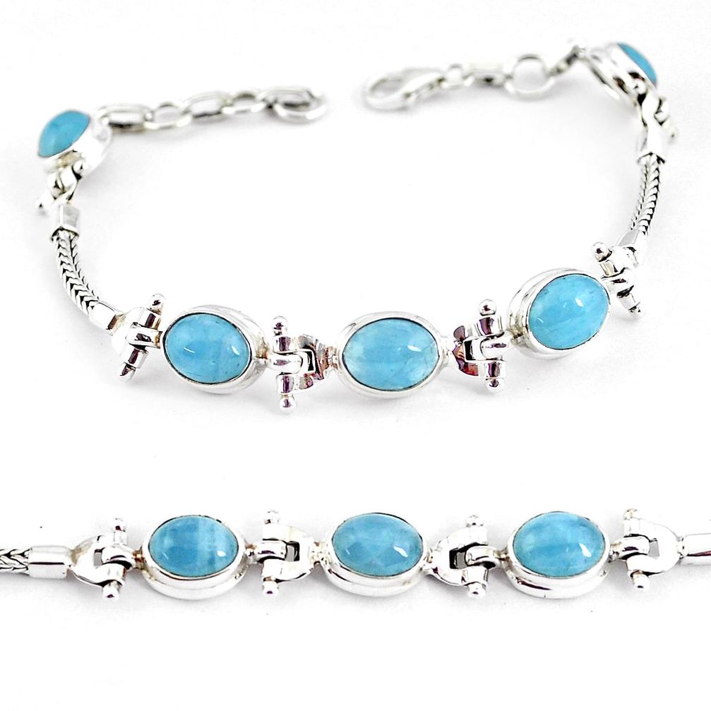 16.93cts natural blue aquamarine 925 sterling silver tennis bracelet p54761