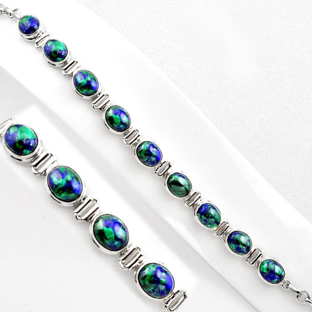 38.72cts natural blue azurite malachite 925 silver tennis bracelet p89054