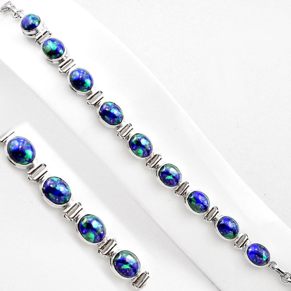 37.43cts natural blue azurite malachite 925 silver tennis bracelet p89055