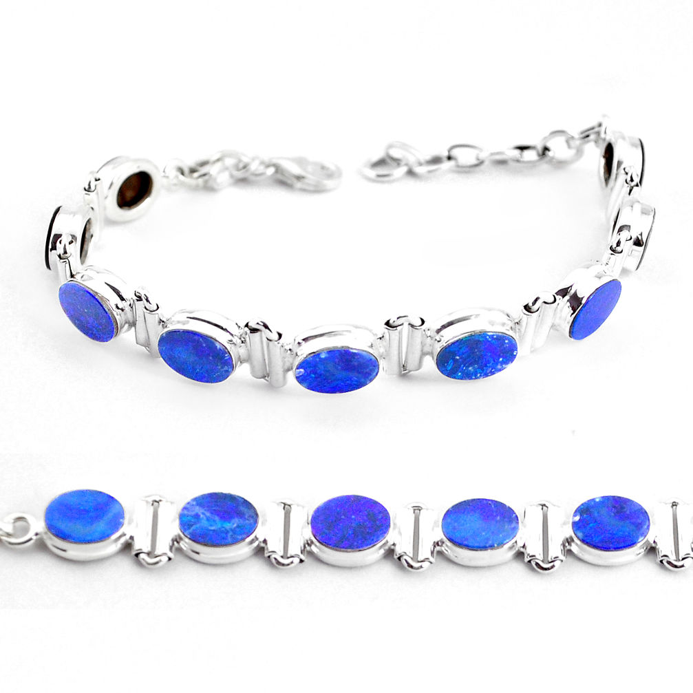 22.62cts natural blue doublet opal australian 925 silver tennis bracelet p48046