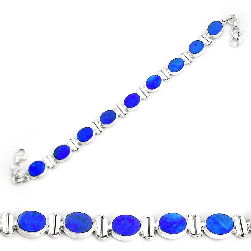 28.04cts natural blue doublet opal australian 925 silver tennis bracelet p64401