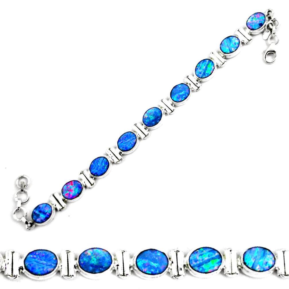 30.05cts natural blue doublet opal australian 925 silver tennis bracelet p64417