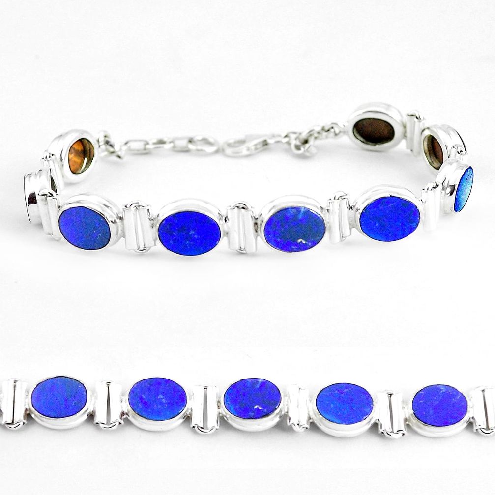 29.54cts natural blue doublet opal australian 925 silver tennis bracelet p65081