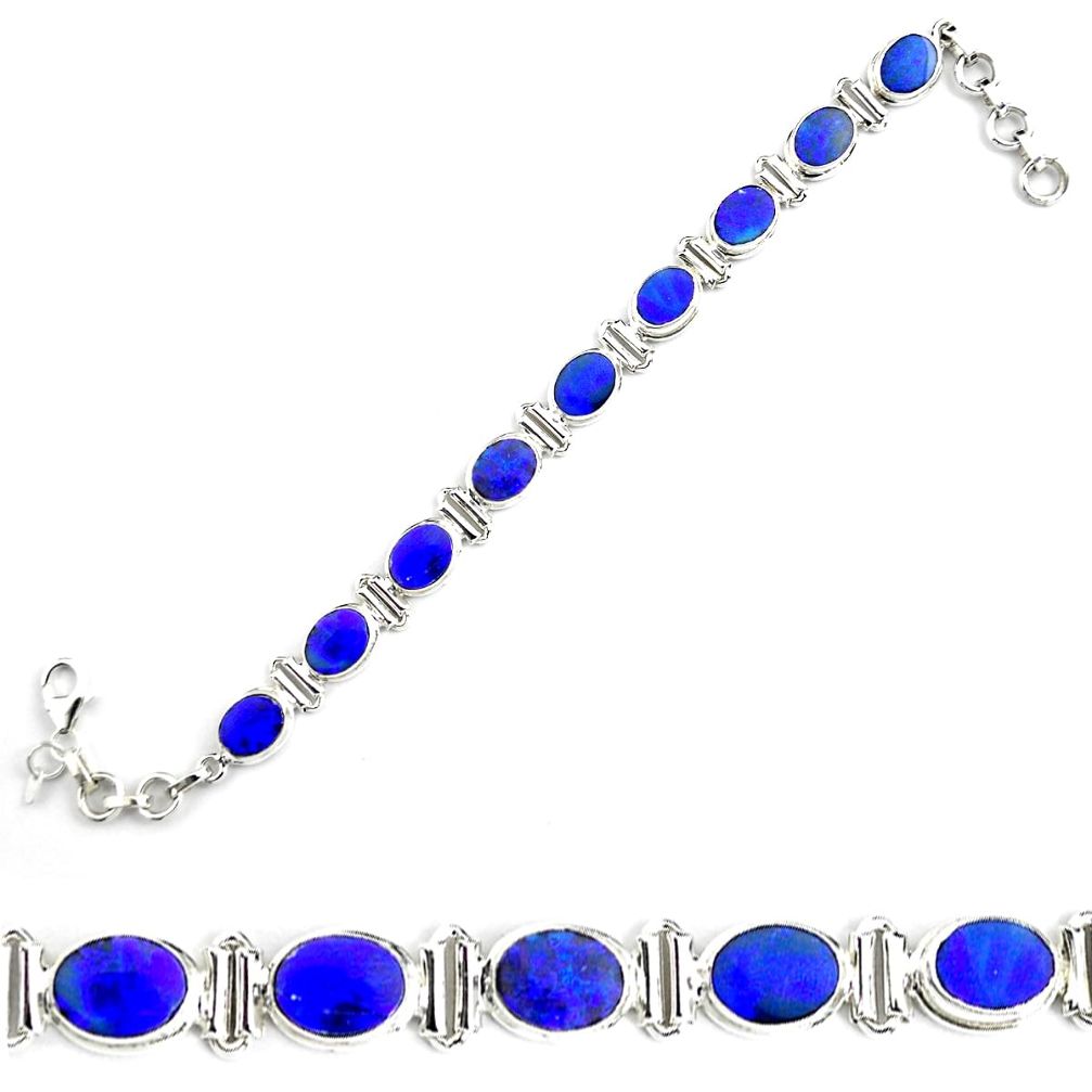 25.42cts natural blue doublet opal australian 925 silver tennis bracelet p70741