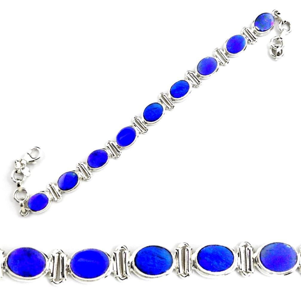 26.02cts natural blue doublet opal australian 925 silver tennis bracelet p70742