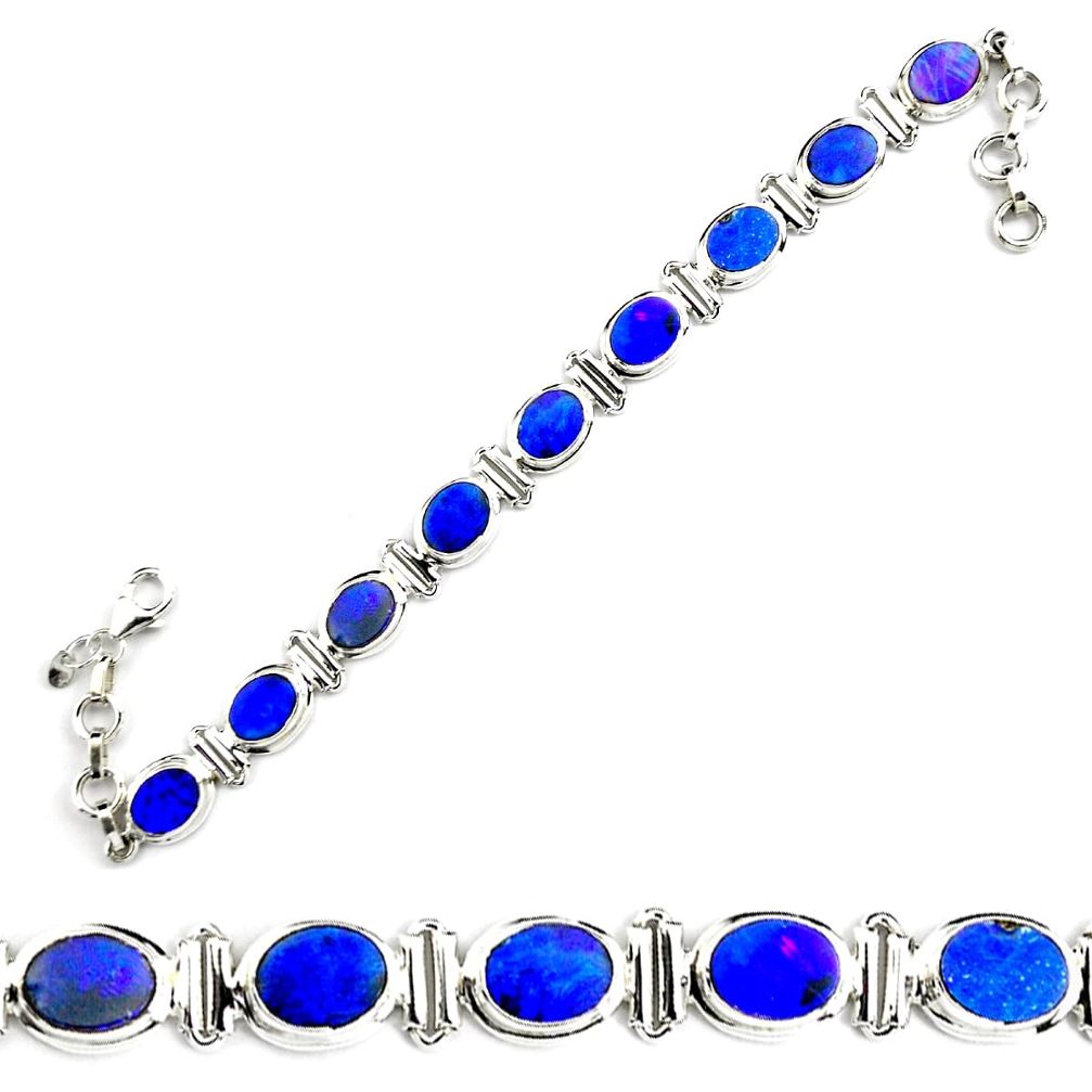 27.02cts natural blue doublet opal australian 925 silver tennis bracelet p70743