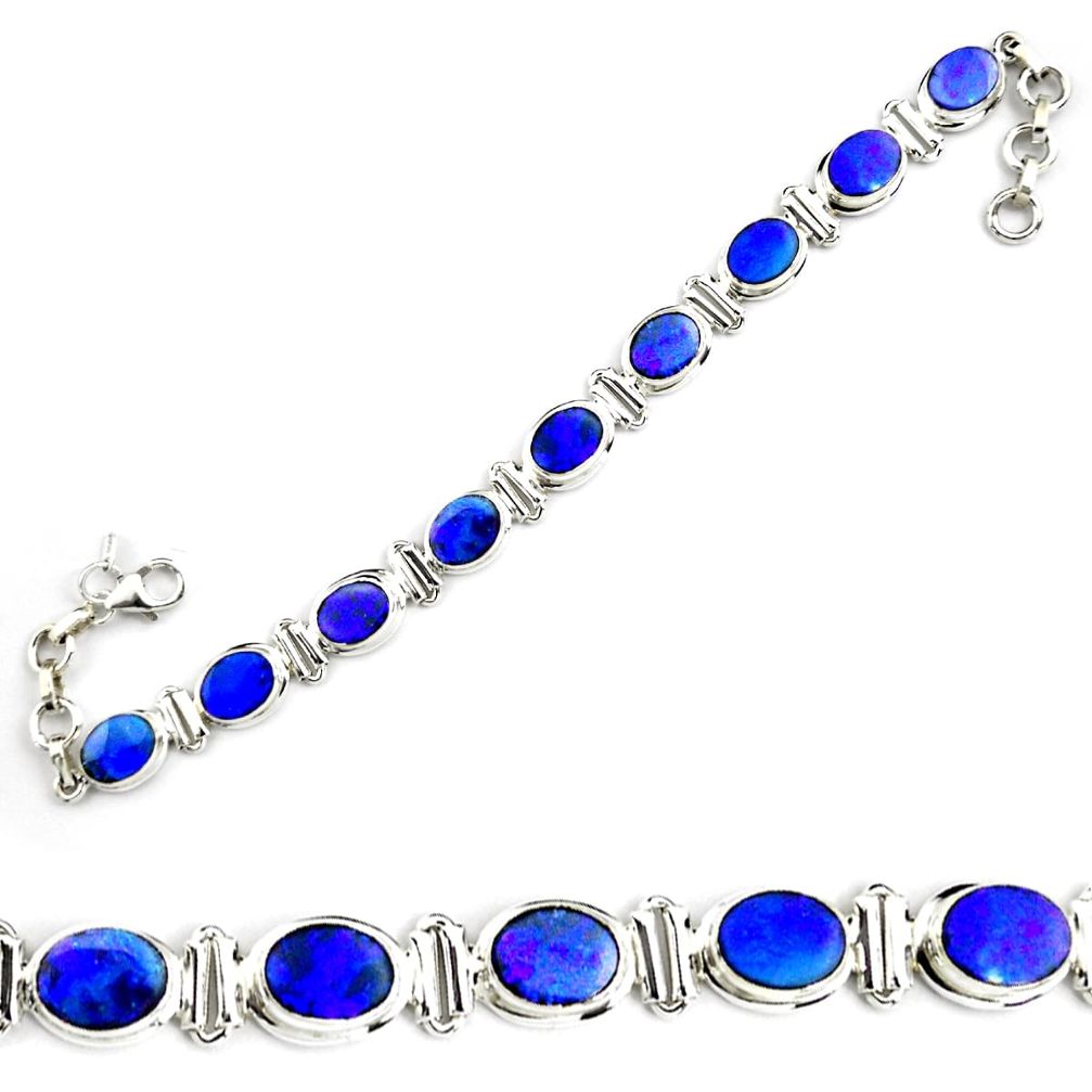 27.23cts natural blue doublet opal australian 925 silver tennis bracelet p70744