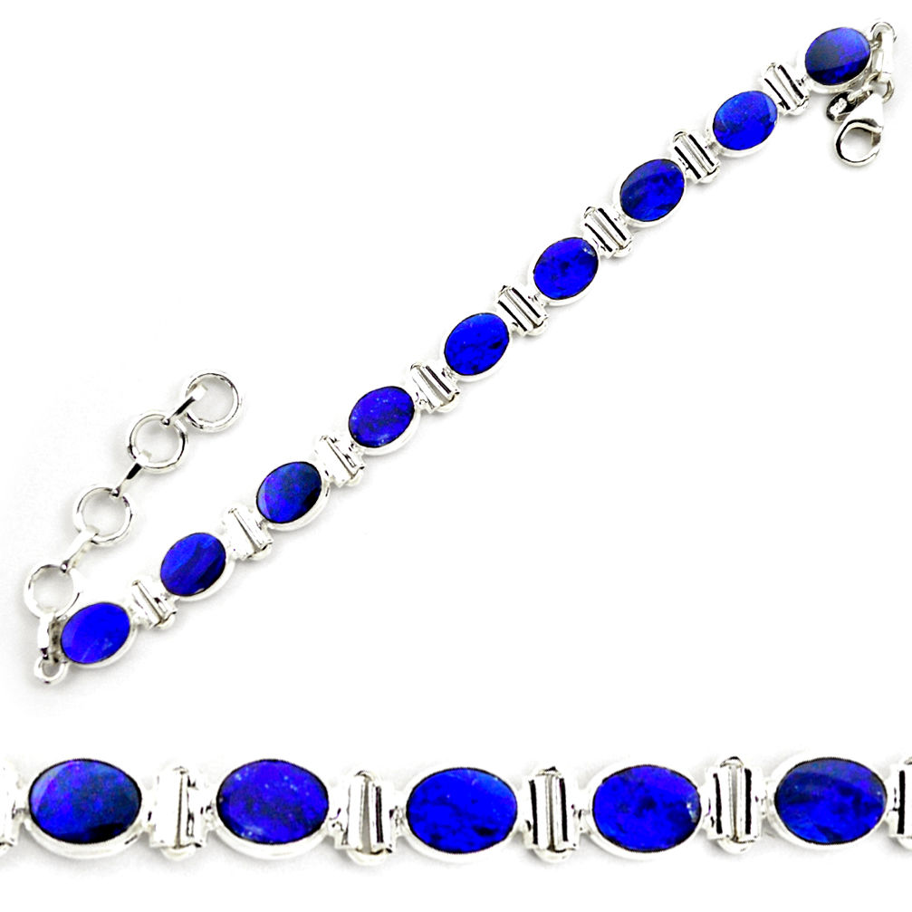 18.83cts natural blue doublet opal australian 925 silver tennis bracelet p72982