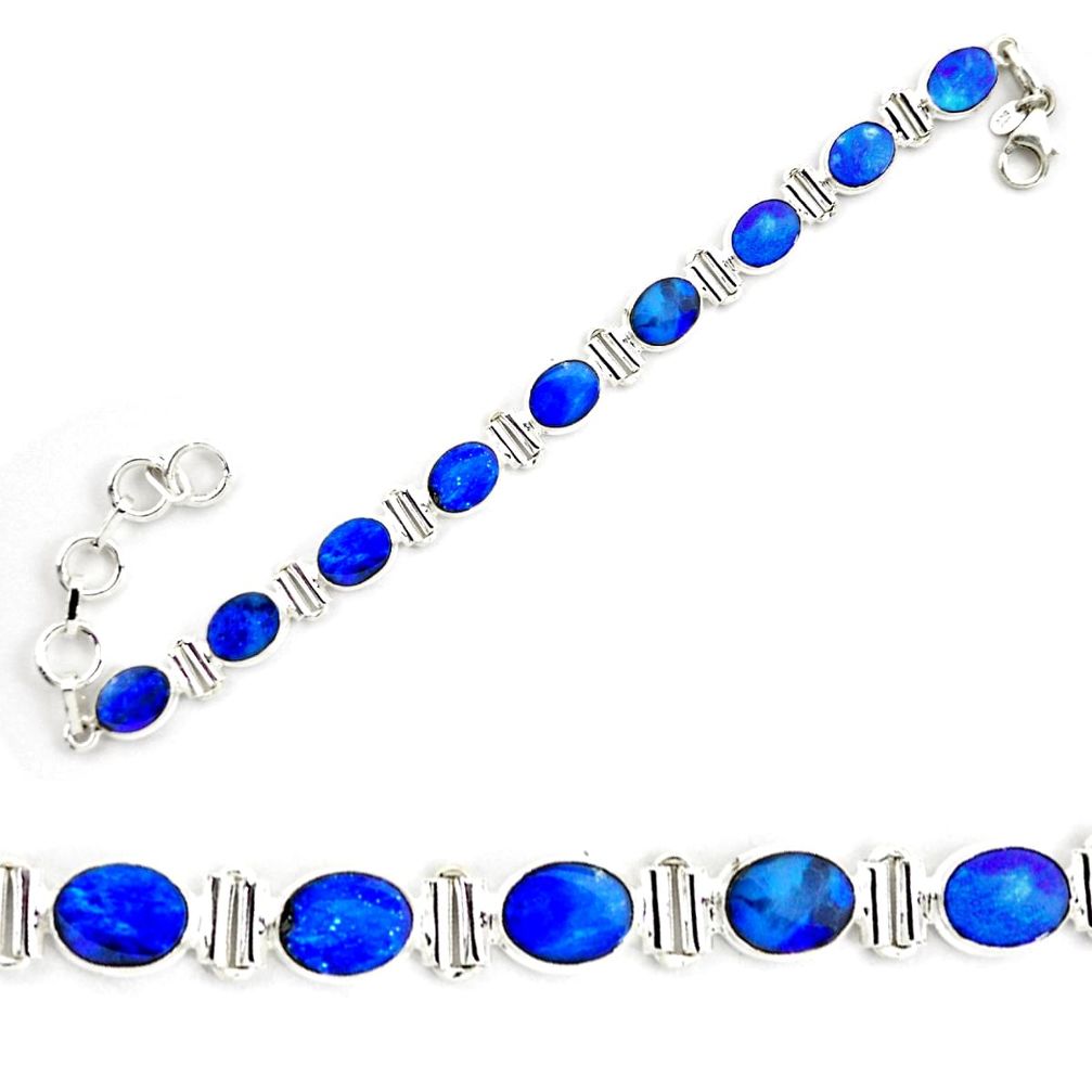 18.83cts natural blue doublet opal australian 925 silver tennis bracelet p72983