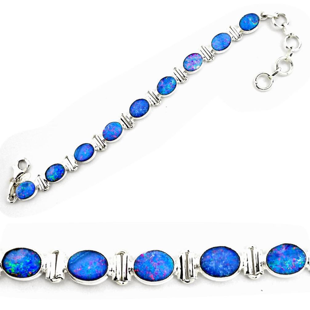18.83cts natural blue doublet opal australian 925 silver tennis bracelet p72990