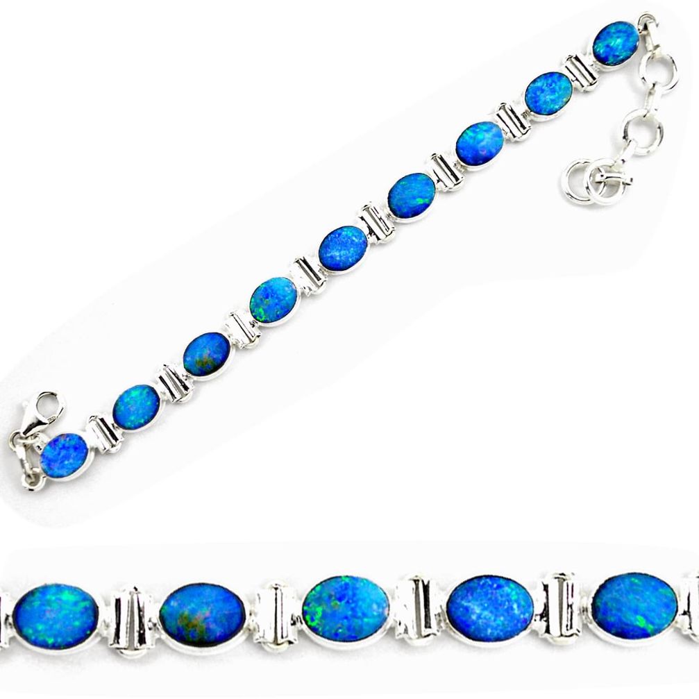 18.56cts natural blue doublet opal australian 925 silver tennis bracelet p72998