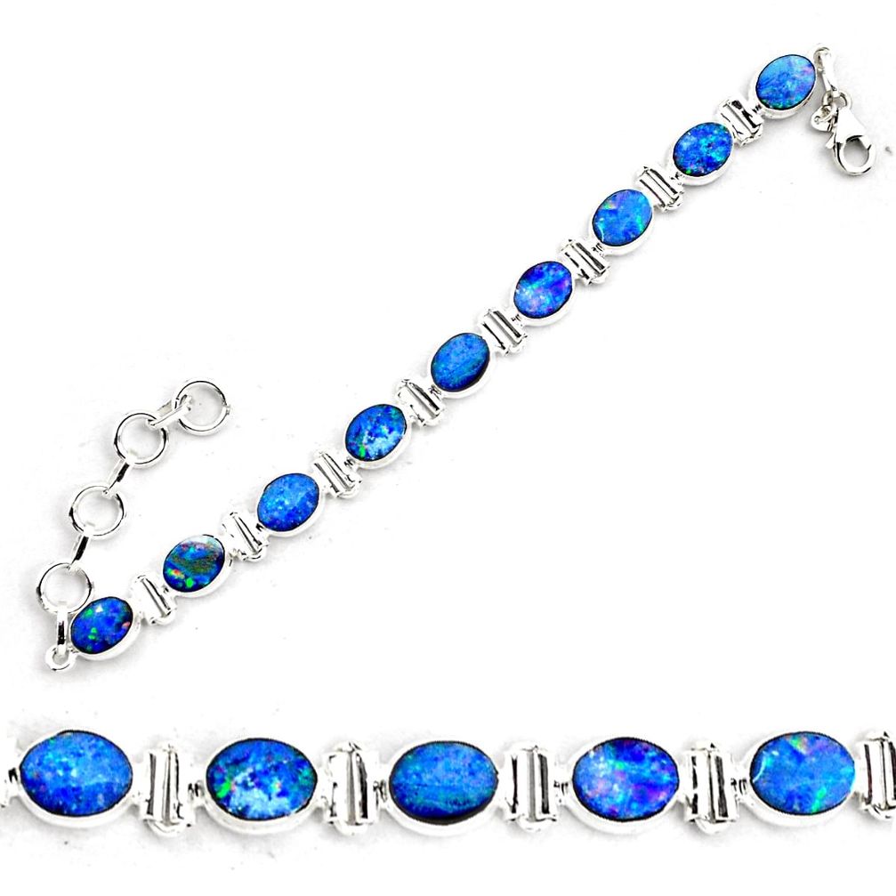 21.67cts natural blue doublet opal australian 925 silver tennis bracelet p87851