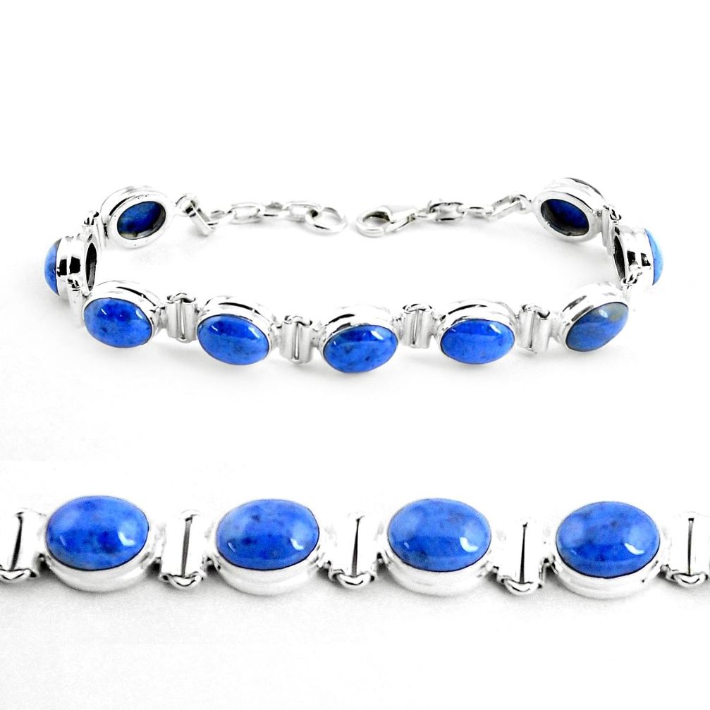 39.91cts natural blue dumortierite 925 sterling silver tennis bracelet p41013