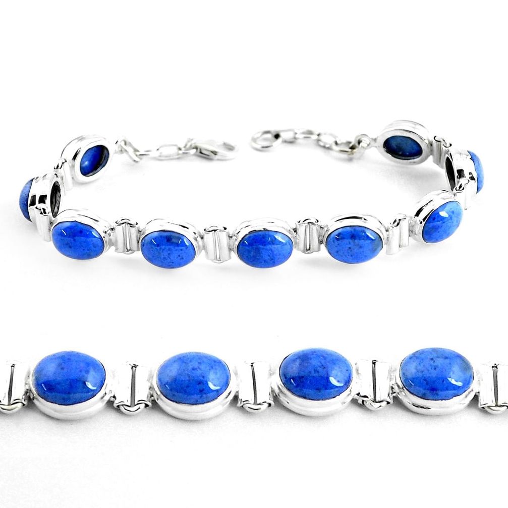 39.48cts natural blue dumortierite 925 sterling silver tennis bracelet p41015