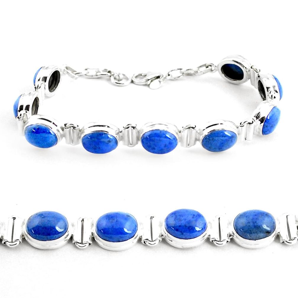 40.34cts natural blue dumortierite 925 sterling silver tennis bracelet p41019