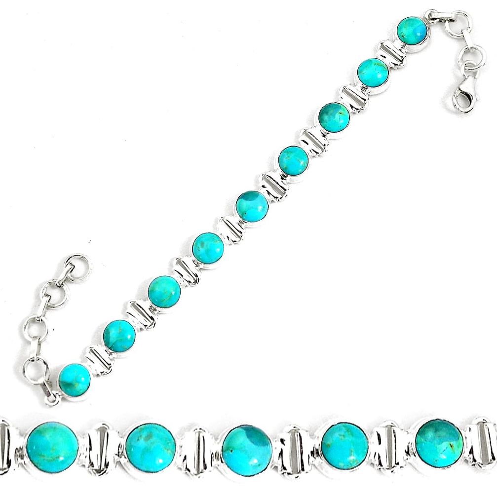 24.75cts natural blue kingman turquoise 925 silver tennis bracelet p34607