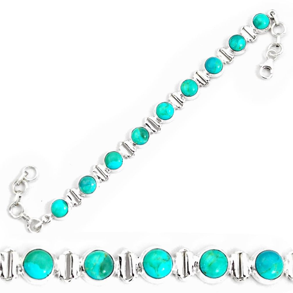 24.77cts natural blue kingman turquoise 925 silver tennis bracelet p34608