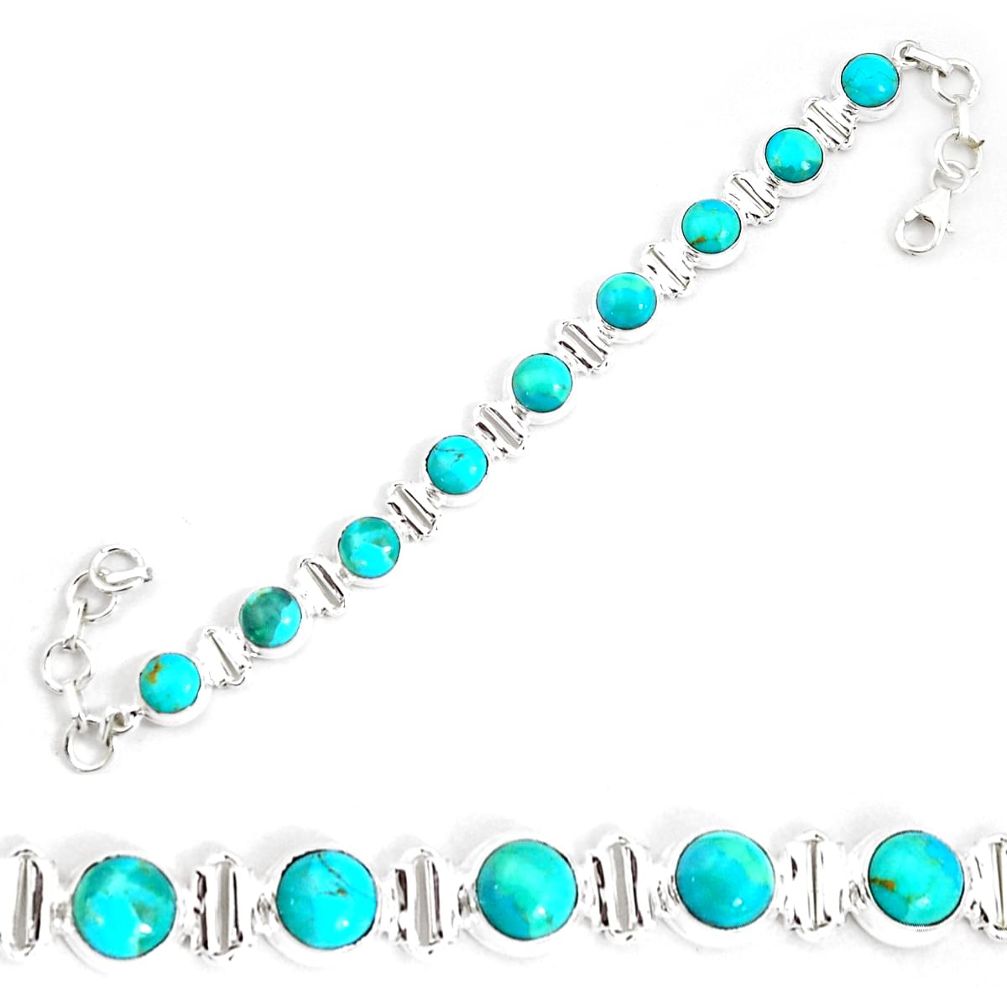 23.79cts natural blue kingman turquoise 925 silver tennis bracelet p34612