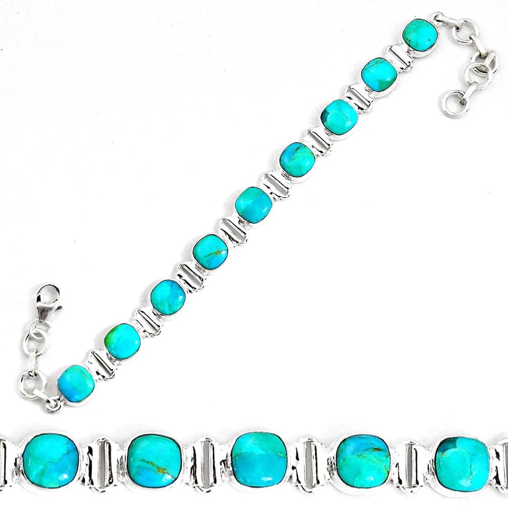 24.75cts natural blue kingman turquoise 925 silver tennis bracelet p34618