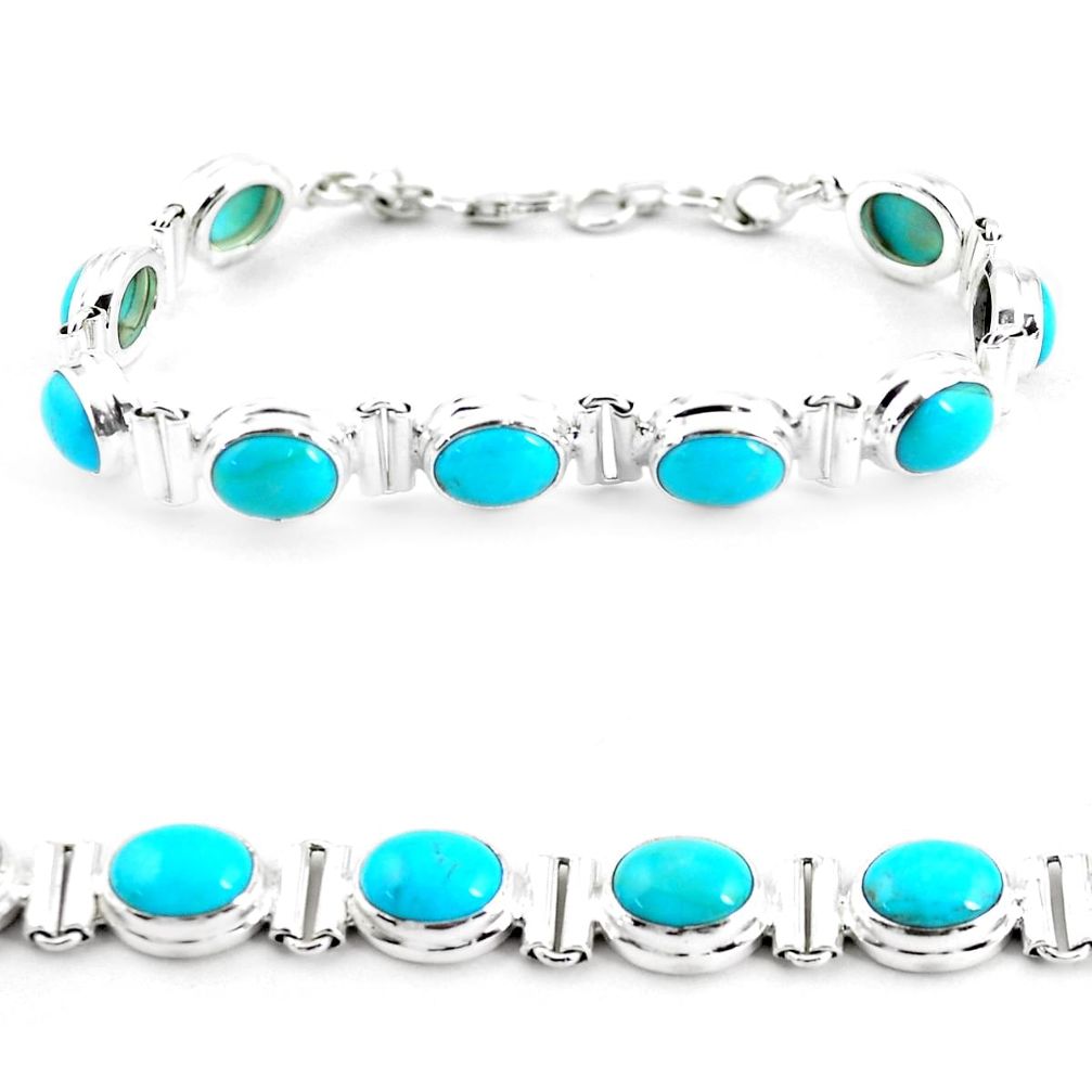 37.85cts natural blue kingman turquoise 925 silver tennis bracelet p64463
