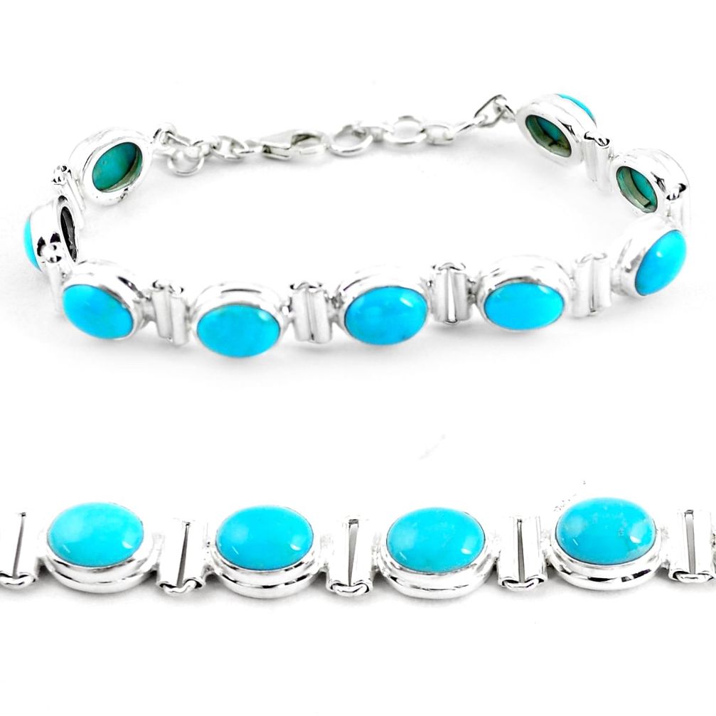 38.66cts natural blue kingman turquoise 925 silver tennis bracelet p64466