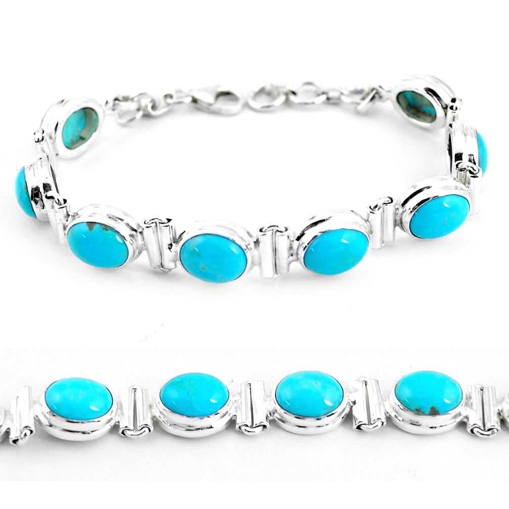 33.26cts natural blue kingman turquoise 925 silver tennis bracelet p64469