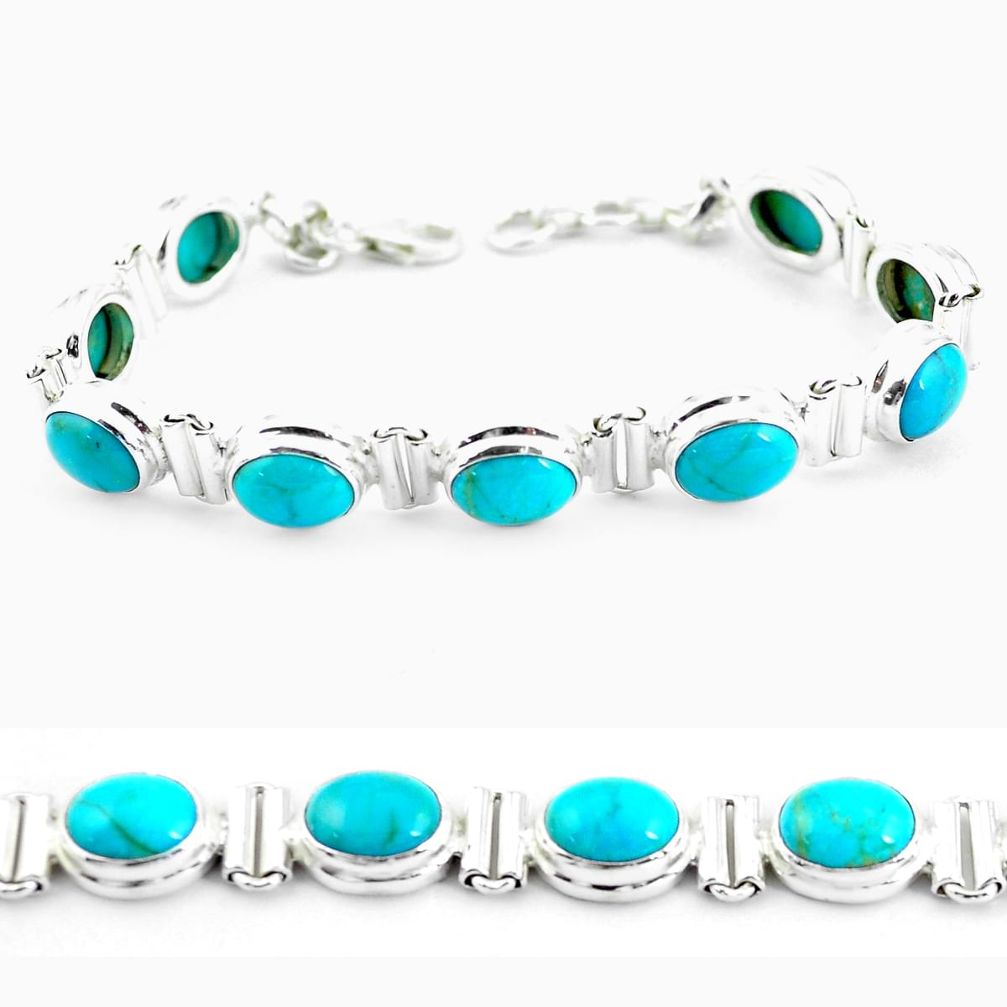 37.24cts natural blue kingman turquoise 925 silver tennis bracelet p64479