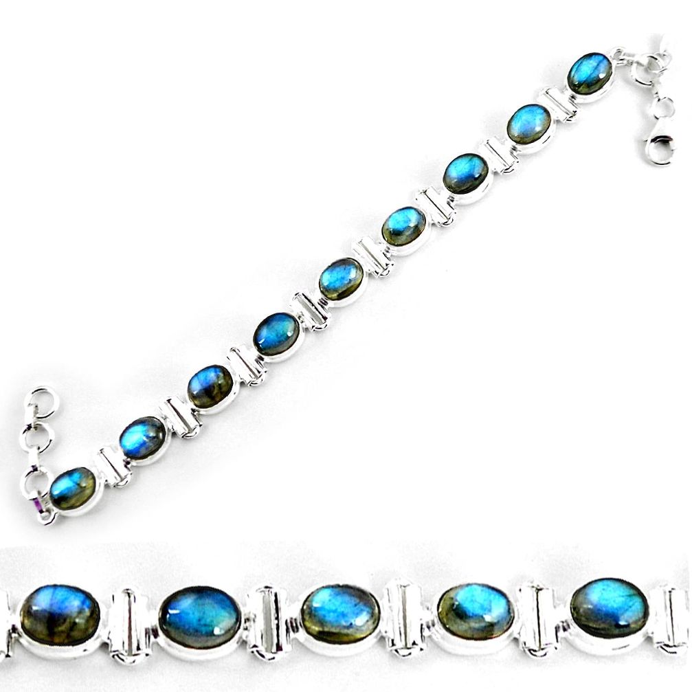 30.05cts natural blue labradorite 925 sterling silver tennis bracelet p65065