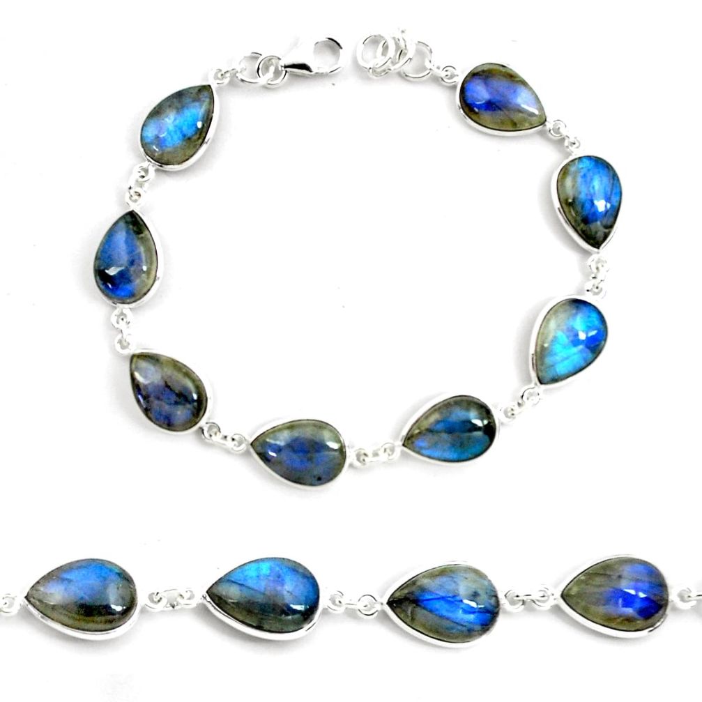 33.90cts natural blue labradorite 925 sterling silver tennis bracelet p72924