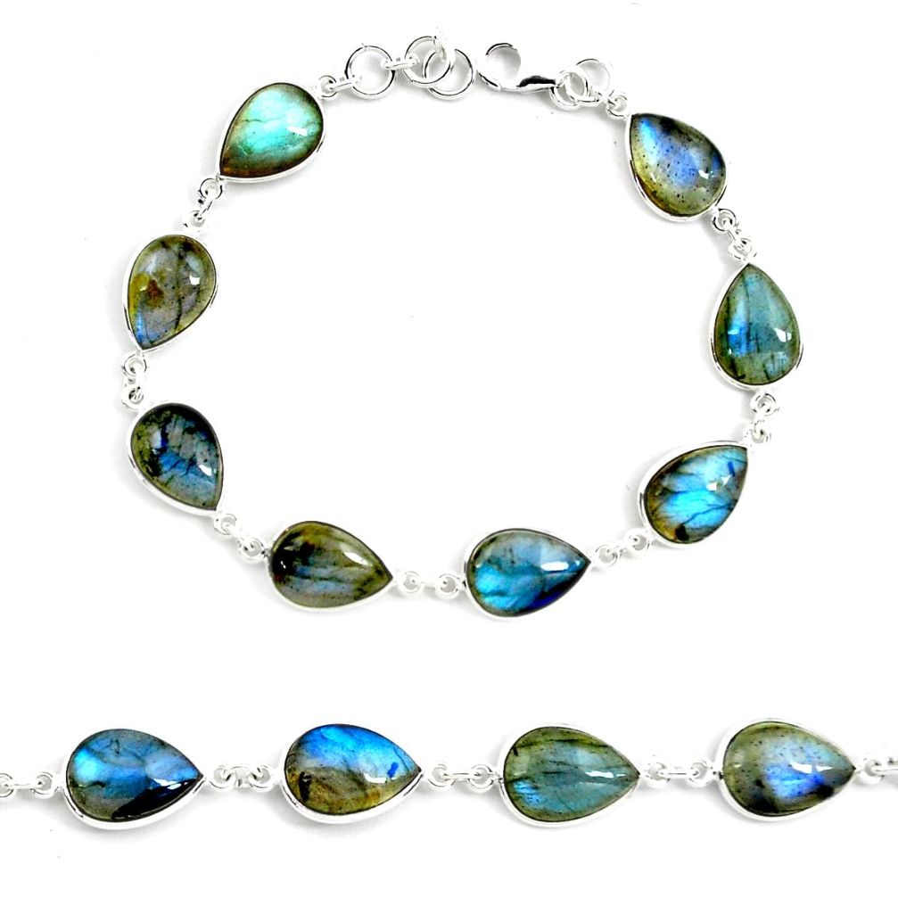 33.26cts natural blue labradorite 925 sterling silver tennis bracelet p72926