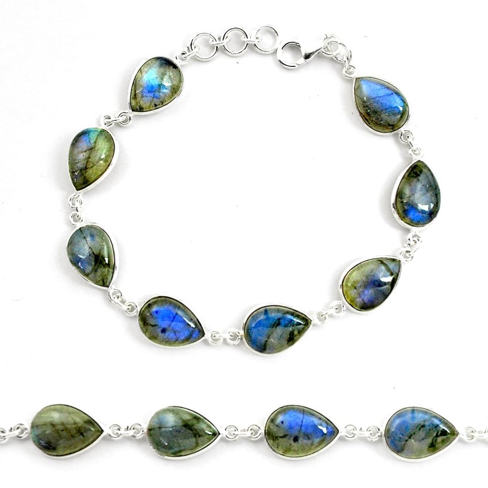 34.89cts natural blue labradorite 925 sterling silver tennis bracelet p72931