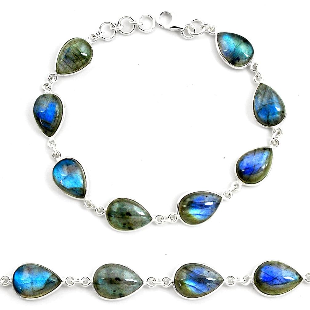 34.42cts natural blue labradorite 925 sterling silver tennis bracelet p72932