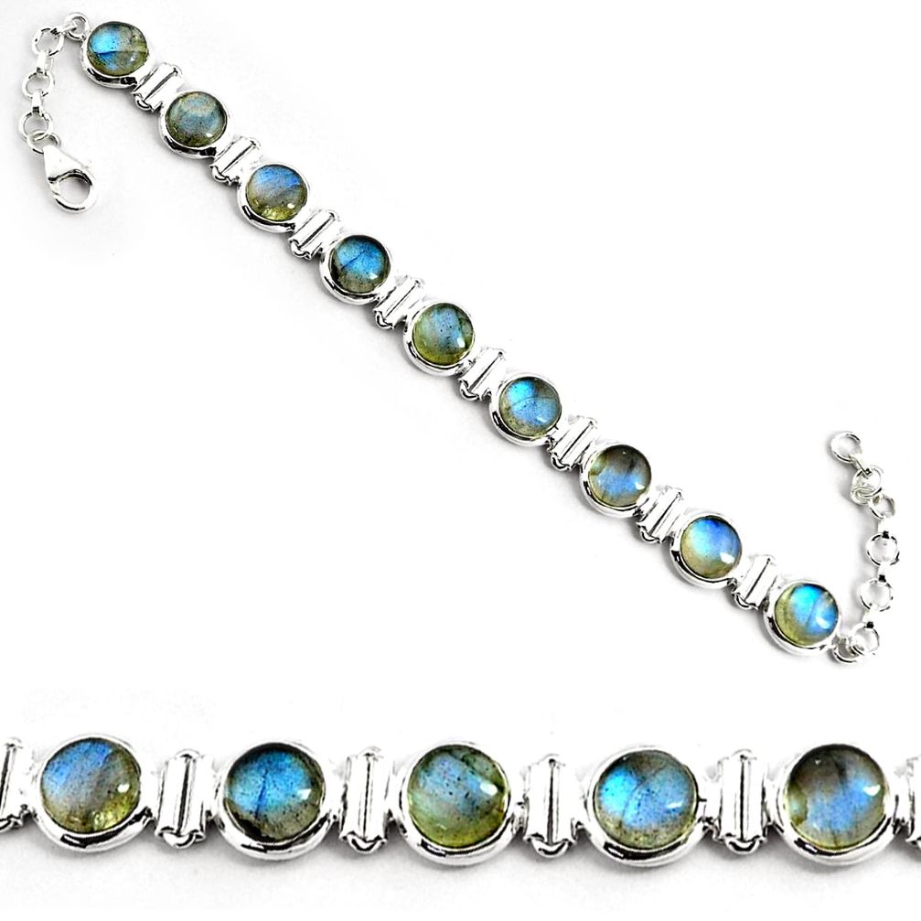 29.68cts natural blue labradorite 925 sterling silver tennis bracelet p81440
