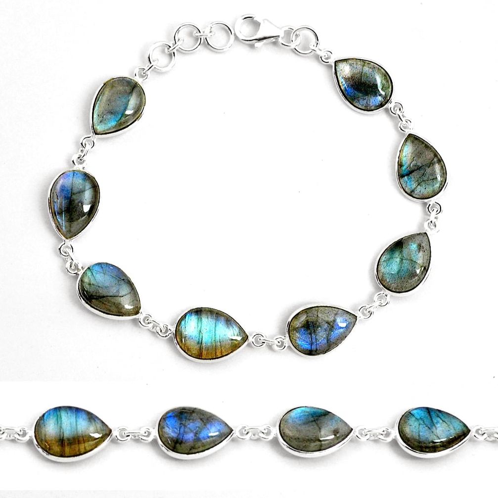 34.31cts natural blue labradorite 925 sterling silver tennis bracelet p87742