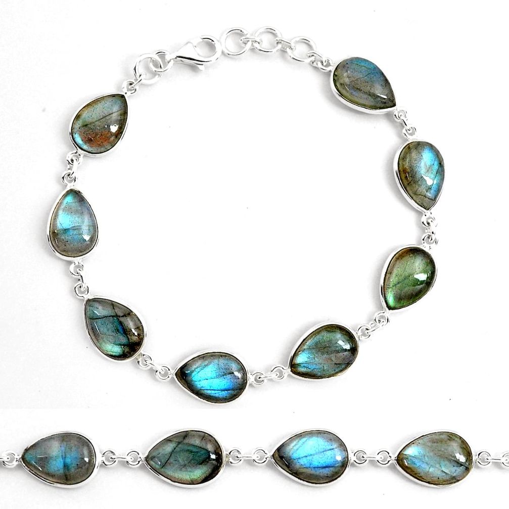 35.62cts natural blue labradorite 925 sterling silver tennis bracelet p87749