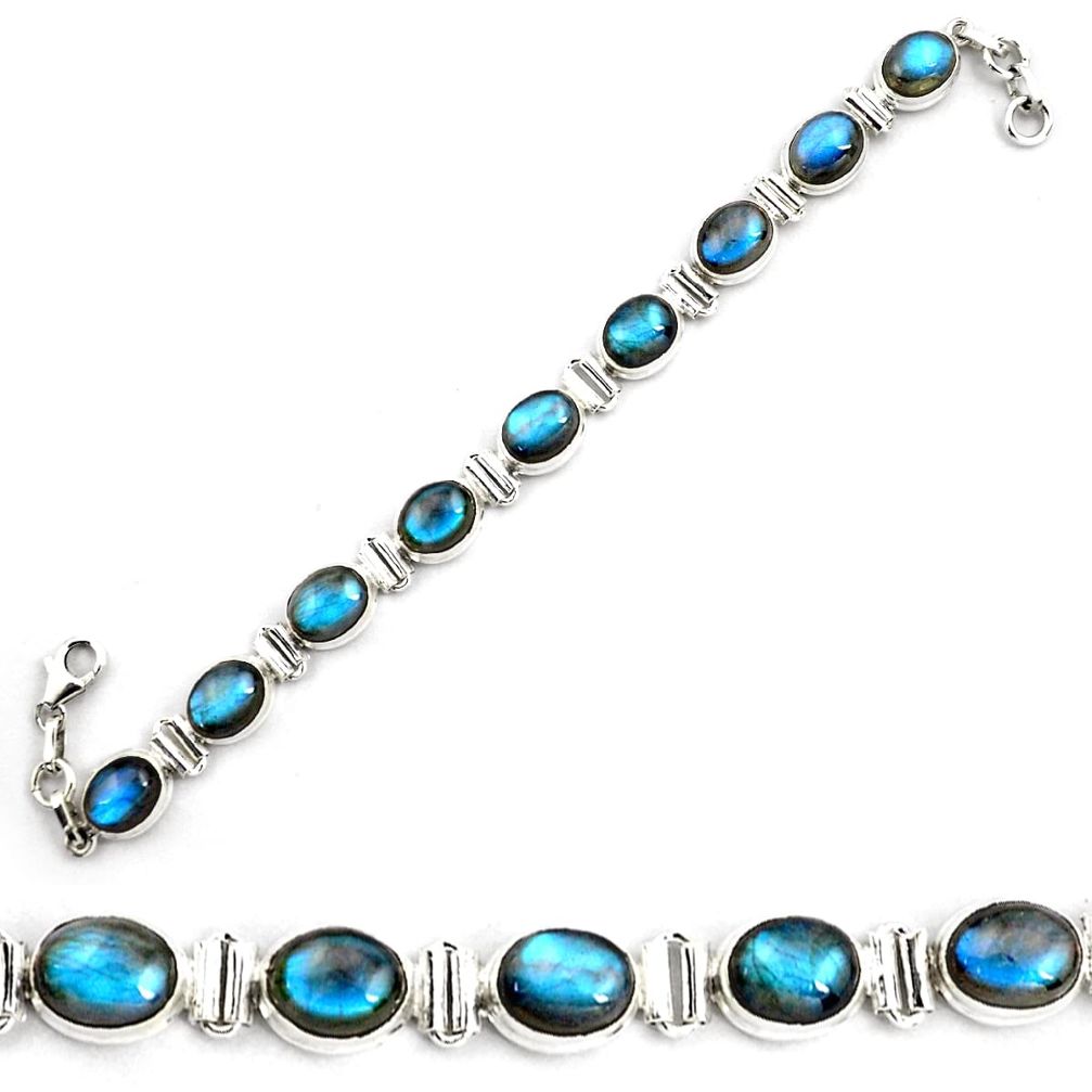 40.36cts natural blue labradorite 925 sterling silver tennis bracelet p87786