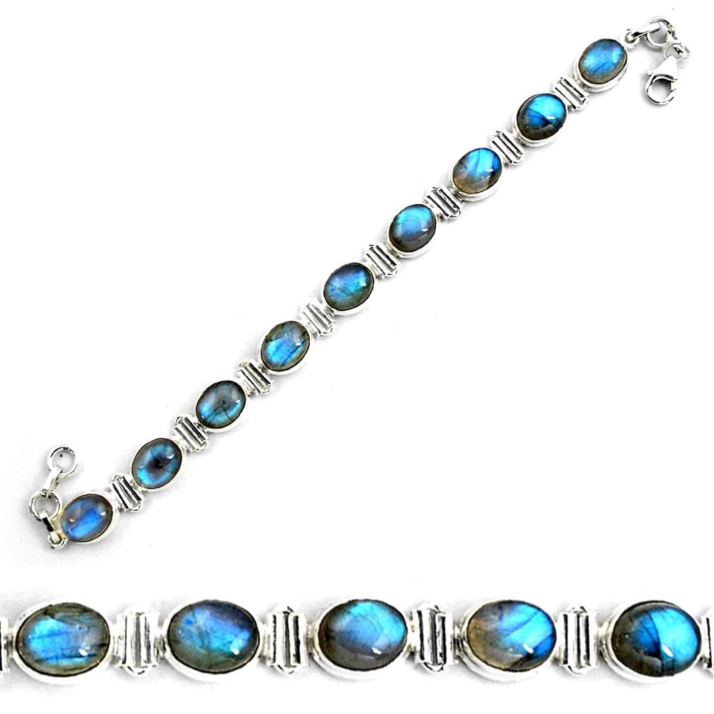 40.77cts natural blue labradorite 925 sterling silver tennis bracelet p87798