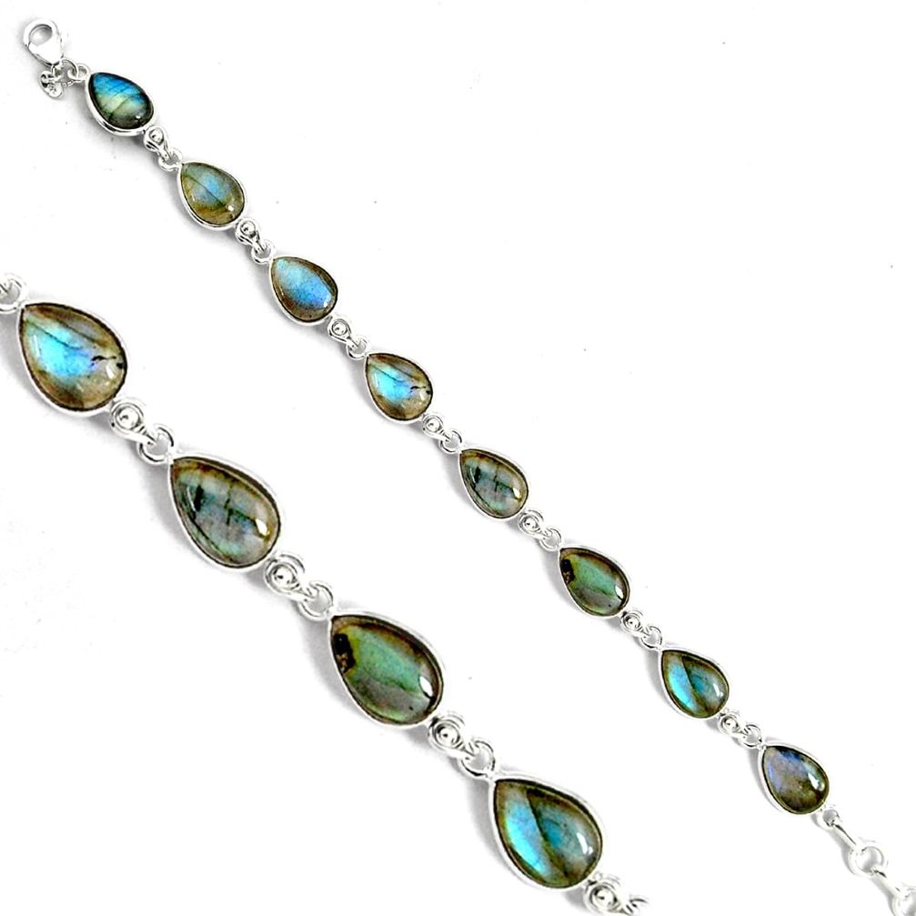 33.24cts natural blue labradorite 925 sterling silver tennis bracelet p89625