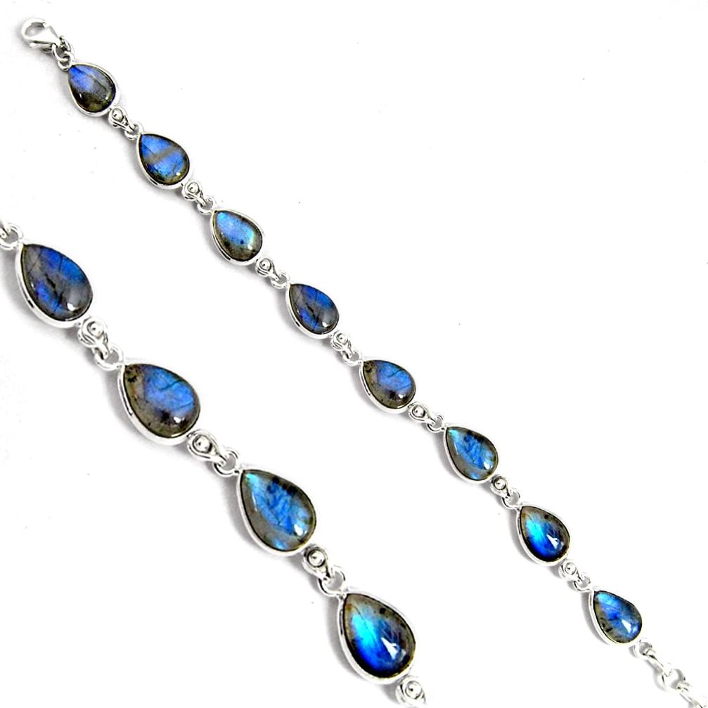 33.12cts natural blue labradorite 925 sterling silver tennis bracelet p89626