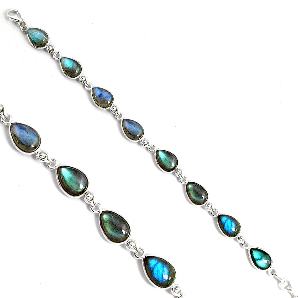 33.24cts natural blue labradorite 925 sterling silver tennis bracelet p89629