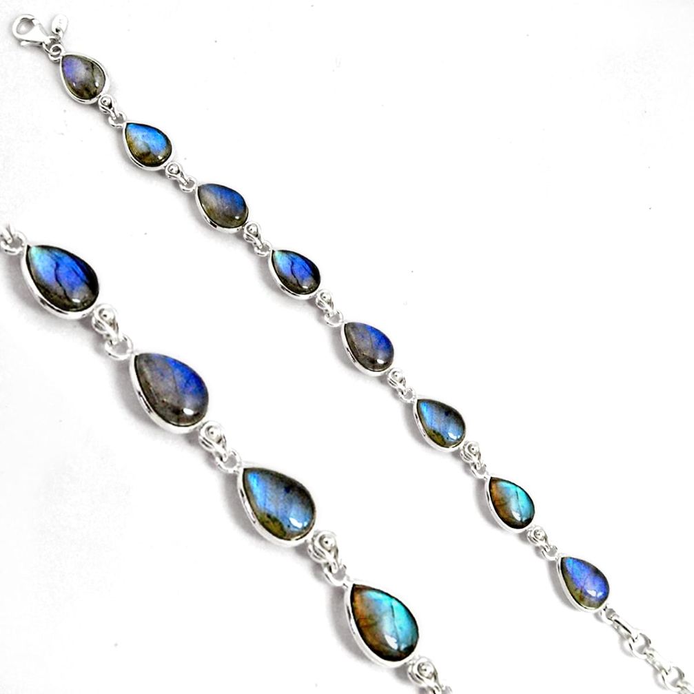 32.73cts natural blue labradorite 925 sterling silver tennis bracelet p89632